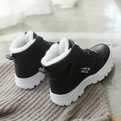 vlovelaw  Women's Casual High Top Shoes, Winter Plush Lined Warm Shoes, Thick Soled Lace-up Sports Shoes