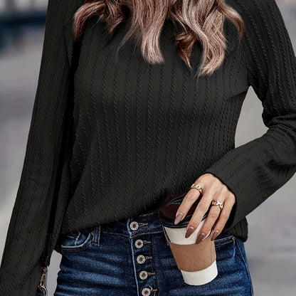 vlovelaw  Twist Textured Crew Neck T-Shirt, Casual Long Sleeve Top For Spring & Fall, Women's Clothing