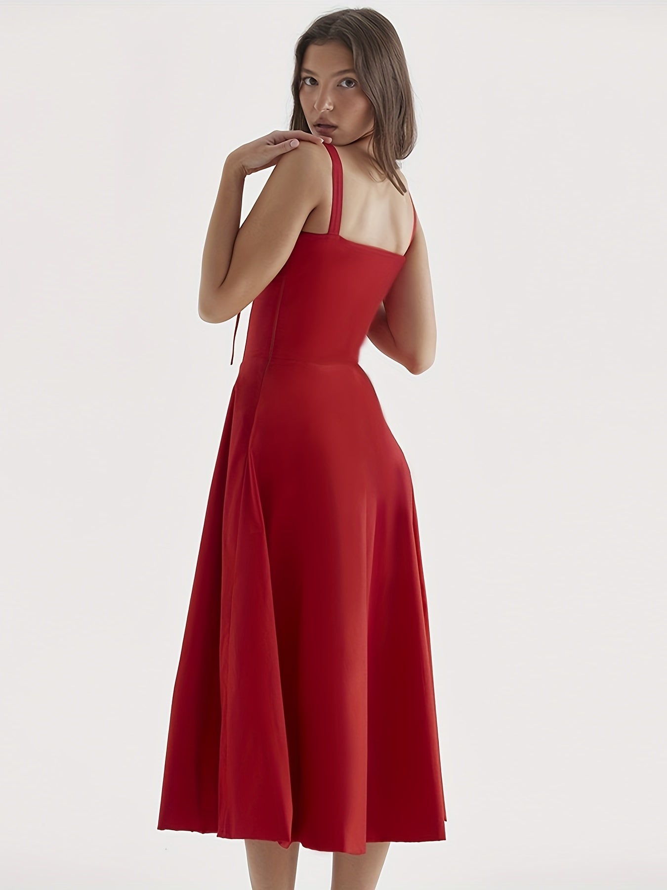 vlovelaw Solid Tie Neck Dress, Elegant Sleeveless A-line Cami Dress For Spring & Summer, Women's Clothing