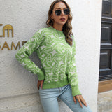 vlovelaw  Women's Star Sweater Casual Printed Knit Sweater Mock Neck Colorblock Long Sleeve Loose Fit Pullover Knitwear