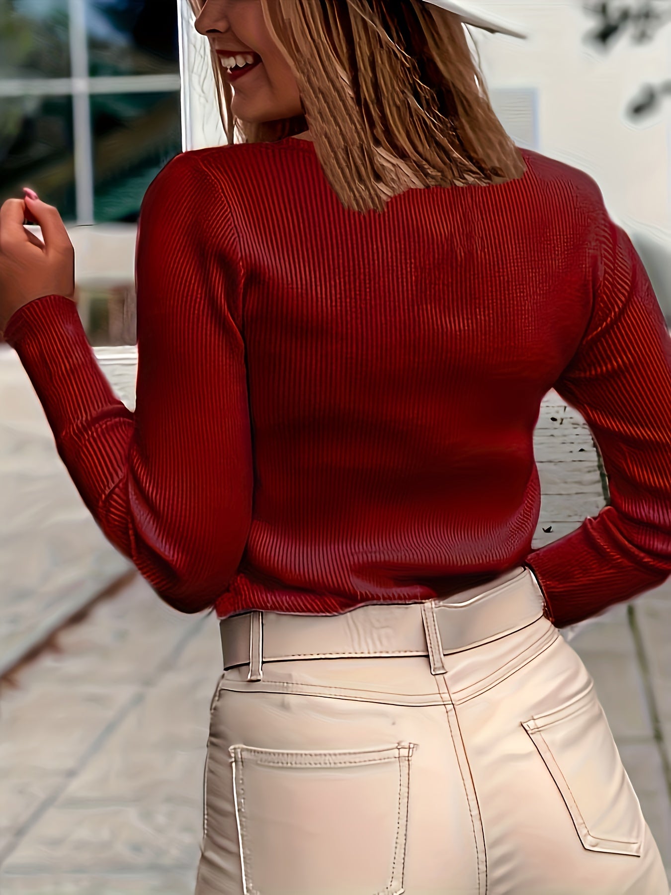 Stylish Half Button Scoop Neck Knit T-Shirt - Soft, Breathable, Casual Long Sleeve Slim Fit for Spring & Fall - Women's Comfortable Clothing for Everyday Wear