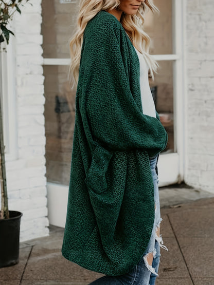 Solid Open Front Knit Cardigan, Casual Batwing Sleeve Mid Length Sweater, Women's Clothing