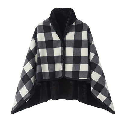 1pc Multifunctional Shawl Blanket With Double Layer Thick Plaid Pattern Polar Fleece Throw Blanket Autumn And Winter Office Wearable Blanket