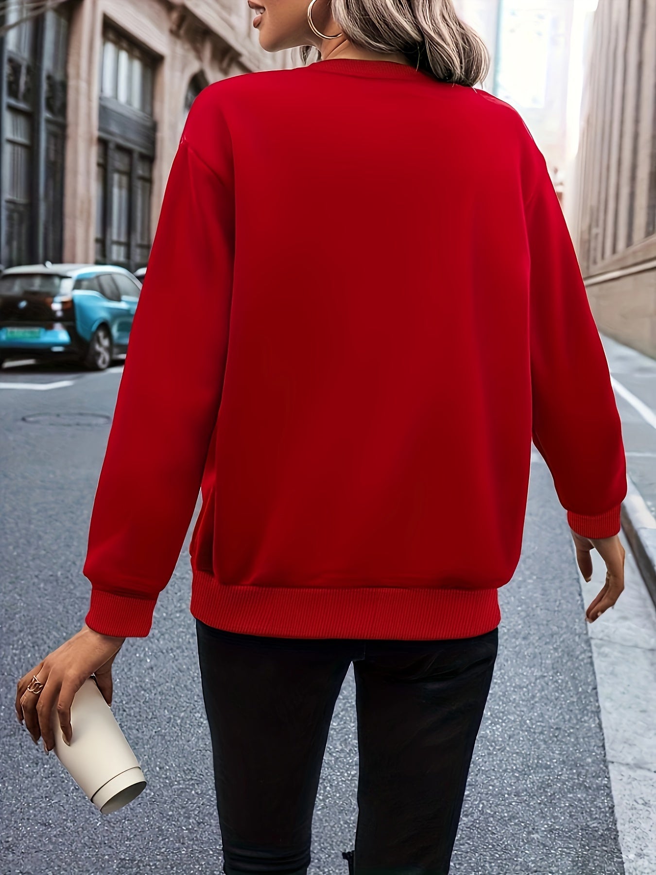 Christmas Print Pullover Sweatshirt - Cozy Casual Long Sleeve Crew Neck Sweatshirt for Fall and Winter, Women's Comfortable Clothing for Holiday Season