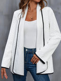 Contrast Trim Open Front Jacket, Casual Long Sleeve Fall & Winter Jacket, Women's Clothing