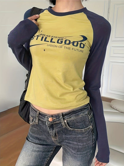 vlovelaw Long Sleeve Raglan Casual Sports Shirts,Fashion Letter Graphic Y2k Style Street Long Sleeve Top,Women's Tops