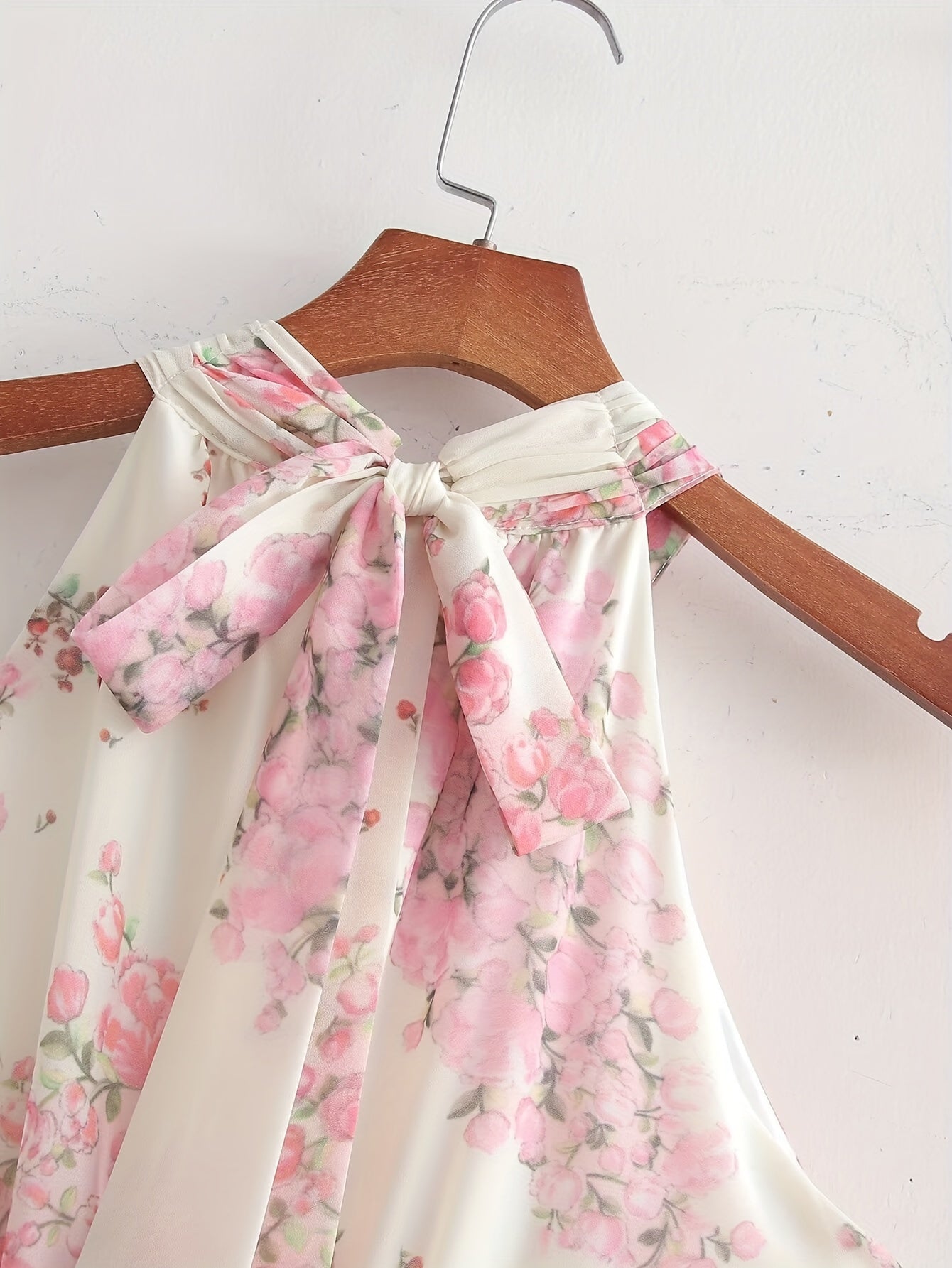 vlovelaw Lace Up Floral Print Halter Neck Dress, Elegant Sleeveless Dress For Spring & Summer, Women's Clothing