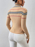 vlovelaw Striped Turtle Neck Pullover Sweater, Casual Long Sleeve Slim Sweater For Fall & Winter, Women's Clothing