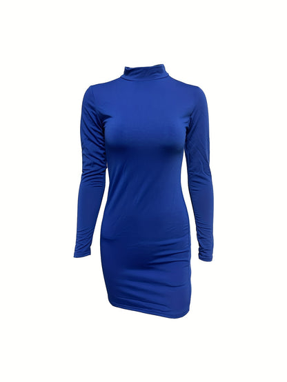 Mock Neck Bodycon Dress, Sexy Long Sleeve Dress For Spring & Fall, Women's Clothing