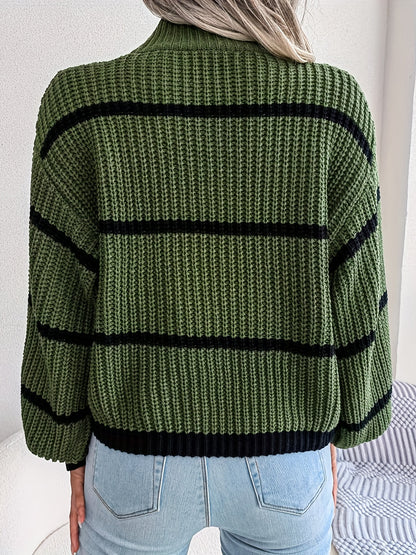 vlovelaw Striped Color Block Crew Neck Sweater, Casual Long Sleeve Loose Fall Winter Knit Sweater, Women's Clothing