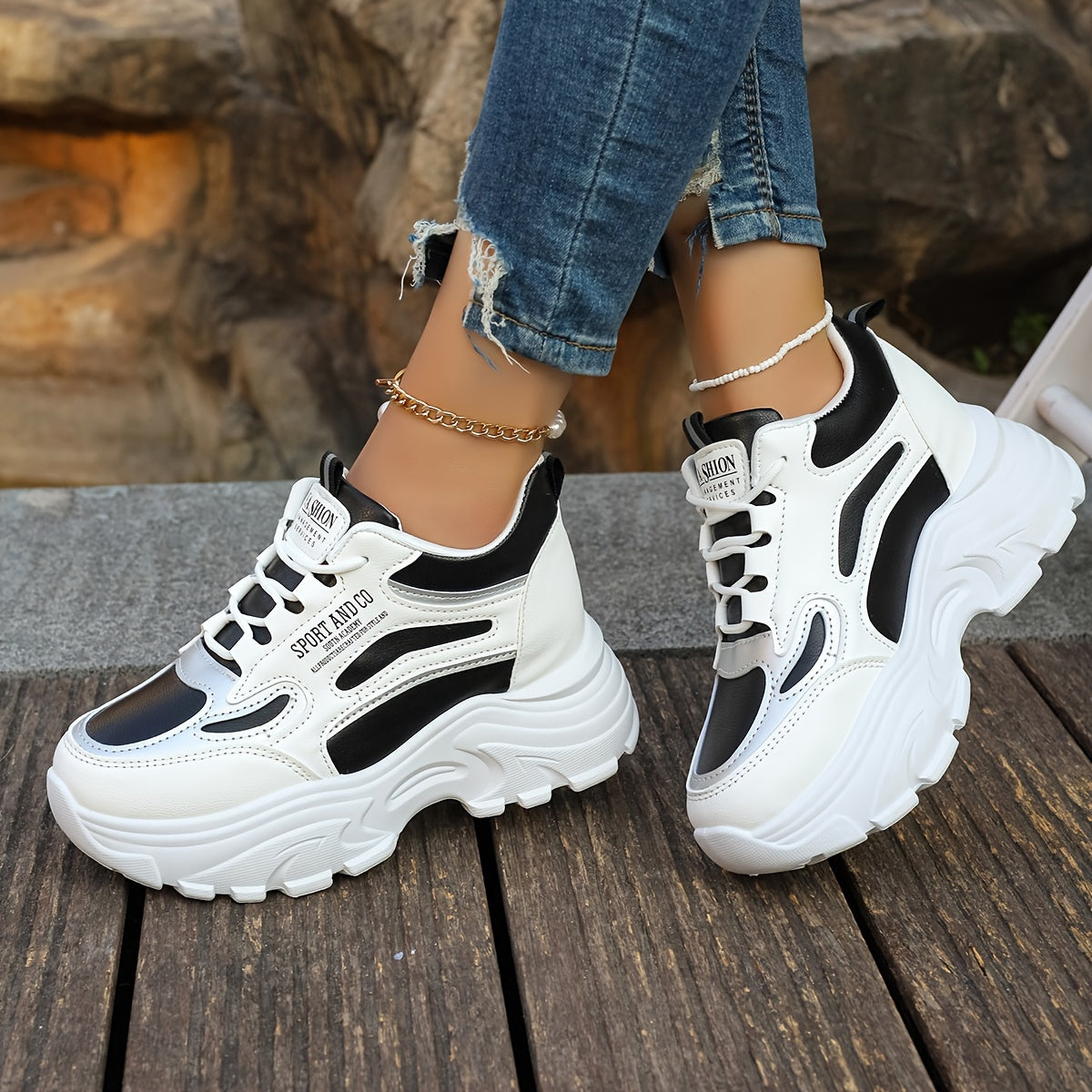 vlovelaw  Women's Chunky Sneakers, Trendy Hight Increasing Lace Up Walking Trainers, All-Match Low Top Shoes