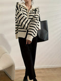 vlovelaw Long Sleeve Striped Cardigan, Zip Up Casual Sweater, Women's Clothing