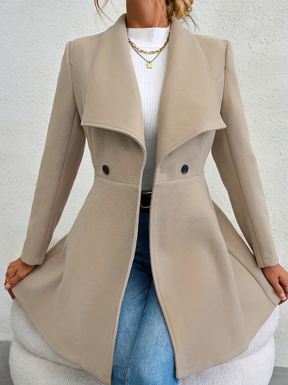 Shawl Collar Solid Trench Coat, Elegant Double Breasted Long Sleeve Outerwear, Women's Clothing