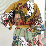 vlovelaw  Allover Print Open Front Kimono, Bell Sleeve Cover Up Kimono For Spring & Summer, Women's Clothing