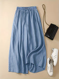 vlovelaw Plus Size Casual Pants, Women's Plus Solid High Waist Drawstring Wide Leg Loose Pants