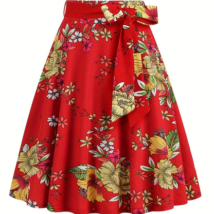 vlovelaw  Polka Dot Print Pleated Skirts, Vintage Bow Flare Skirts For Spring & Summer, Women's Clothing