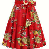 vlovelaw  Polka Dot Print Pleated Skirts, Vintage Bow Flare Skirts For Spring & Summer, Women's Clothing