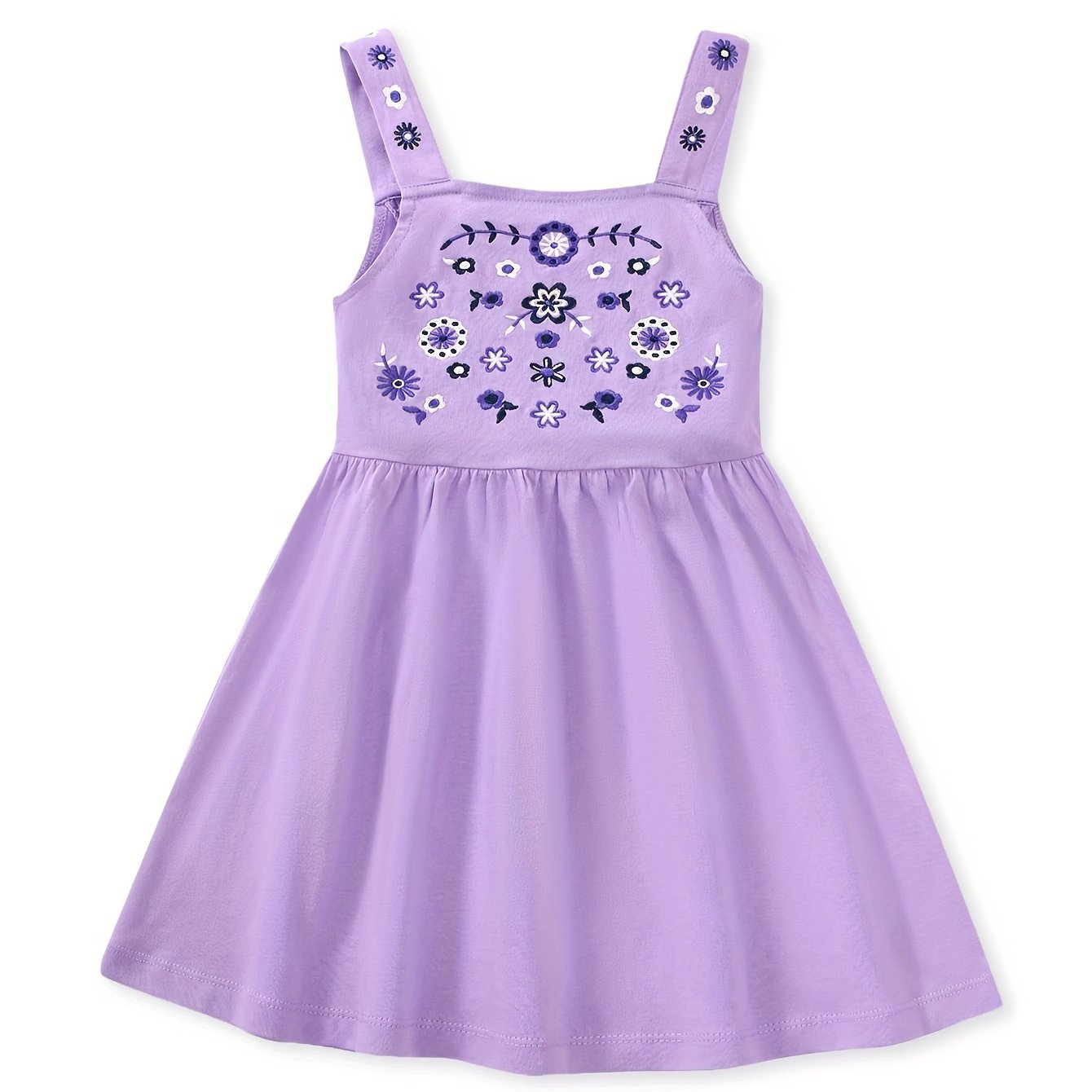 Adorable Girls Floral Embroidered Sundress - Soft Cotton for Summer Holidays, Perfect for Casual Outings and Vacation Fun