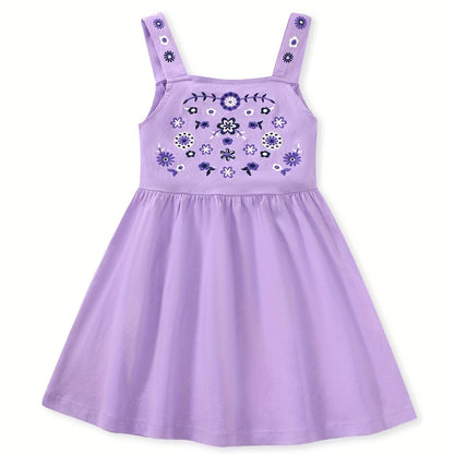 Adorable Girls Floral Embroidered Sundress - Soft Cotton for Summer Holidays, Perfect for Casual Outings and Vacation Fun