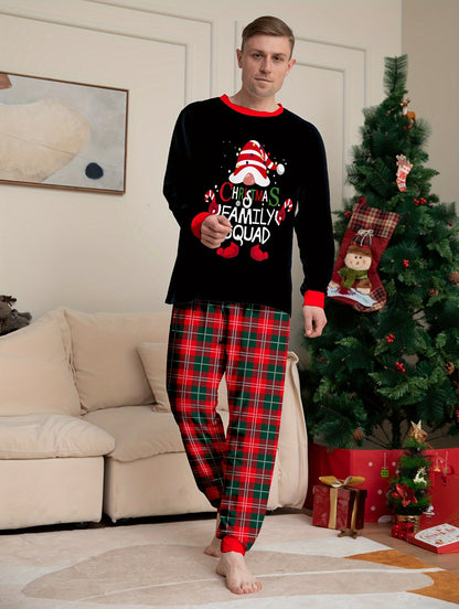Mens Cozy Christmas Pajama Set - MERRY CHRISTMAS Crew Neck Top with Antler Graphic & Plaid Lounge Pants - Stylish Casual Holiday Wear