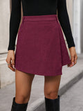 vlovelaw  Solid Asymmetrical Hem Shorts, Elegant High Waist Shorts For Spring & Fall, Women's Clothing