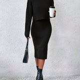 Casual Sweater Two-piece Set, Turtleneck Long Sleeve Tops & Sleeveless Bodycon Dress Outfits, Women's Clothing