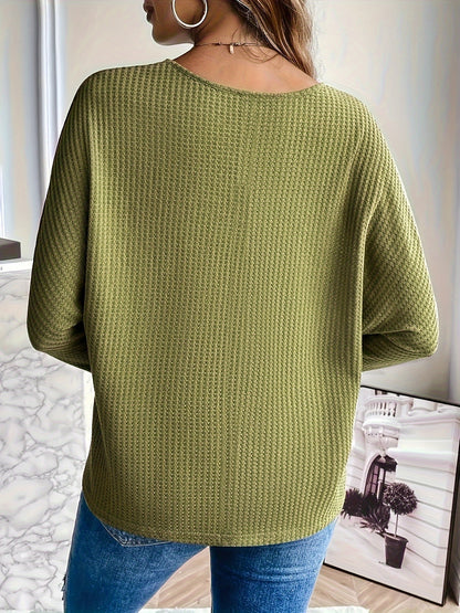 vlovelaw  Cross Front V Neck Knitted Top, Casual Long Sleeve Top For Spring & Fall, Women's Clothing