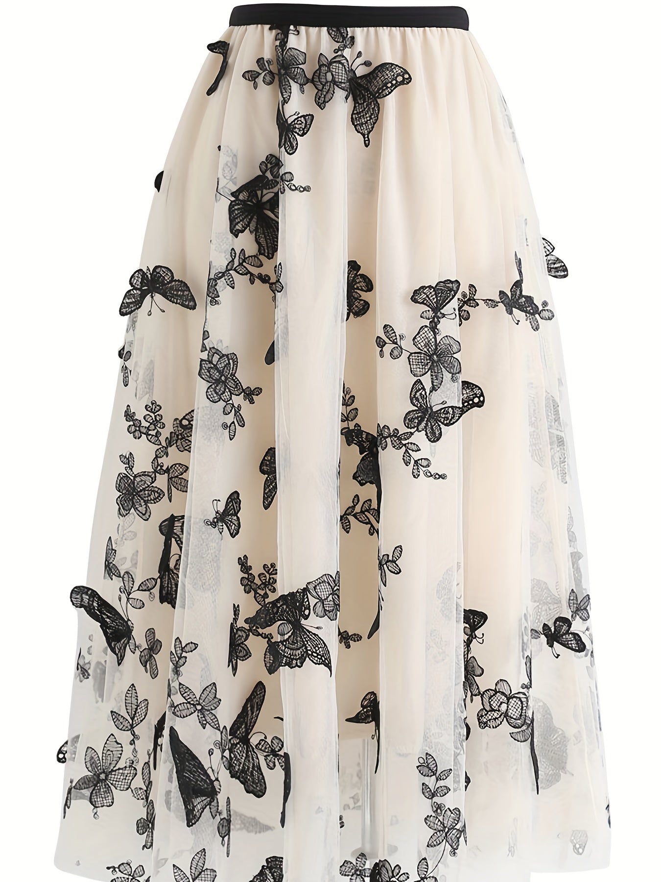 vlovelaw  Butterfly Embroidered Midi Dress, Elastic Waist Vacation Casual Dress For Spring & Fall, Women's Clothing