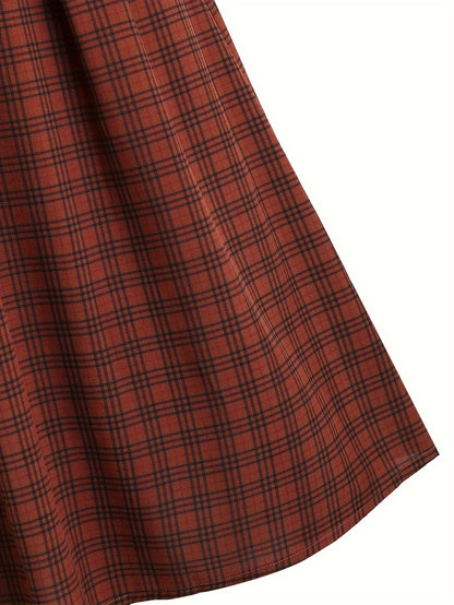 vlovelaw  Plus Size Plaid A-Line Skirt, Casual Skirt For Spring & Summer, Women's Plus Size Clothing