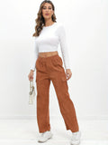 vlovelaw  Solid Pocket Straight Leg Pants, Casual Elastic Waist Pants, Women's Clothing