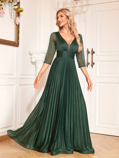 Maxi Length Bridesmaid Dress, Elegant V-neck Dress For Wedding Party, Women's Clothing