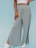 vlovelaw  Solid Split Side Wide Leg Pants, Casual Loose Pants For Spring & Fall, Women's Clothing