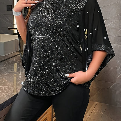 vlovelaw  Plus Size Irregular Sleeve Top, Casual Crew Neck Top For Spring & Summer, Women's Plus Size Clothing