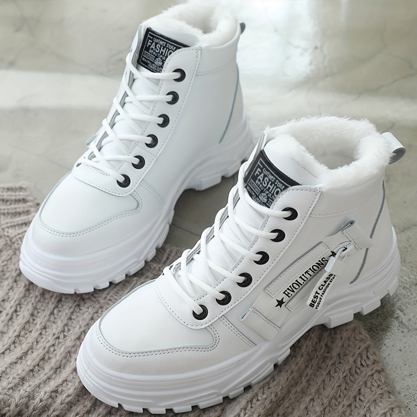 vlovelaw  Women's Casual High Top Shoes, Winter Plush Lined Warm Shoes, Thick Soled Lace-up Sports Shoes