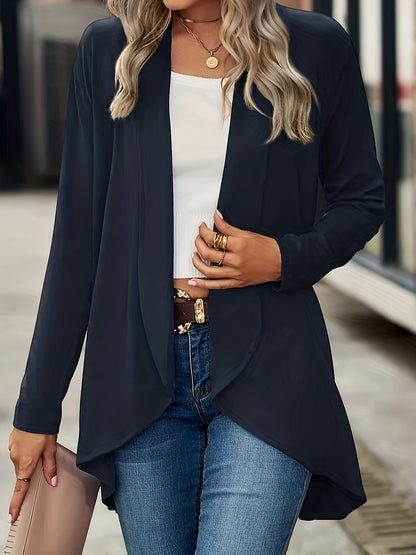 vlovelaw Casual Open Front Solid Cardigan, Long Sleeve Cardigan For Spring & Fall, Women's Clothing