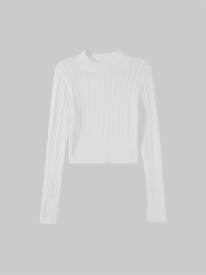 vlovelaw  Twist Pattern Slim Crop Sweater, Casual Long Sleeve Sweater For Spring & Fall, Women's Clothing