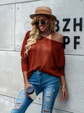 vlovelaw  Ribbed Knit Boat Neck T-Shirt, Casual Batwing Sleeve T-Shirt For Spring & Fall, Women's Clothing