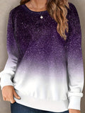 vlovelaw  Plus Size Casual Sweatshirt, Women's Plus Glitter Ombre Print Long Sleeve Round Neck Medium Stretch Pullover Top