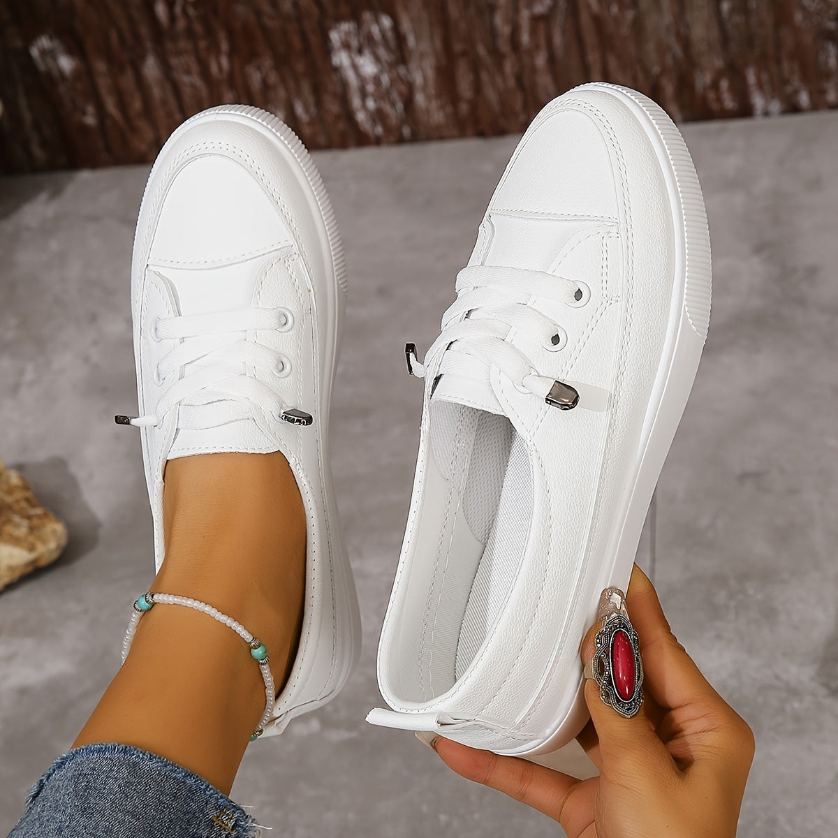 vlovelaw  Women's Slip On Sneakers, Casual Low Top Flat Skate Shoes, All-Match Whiter Trainers