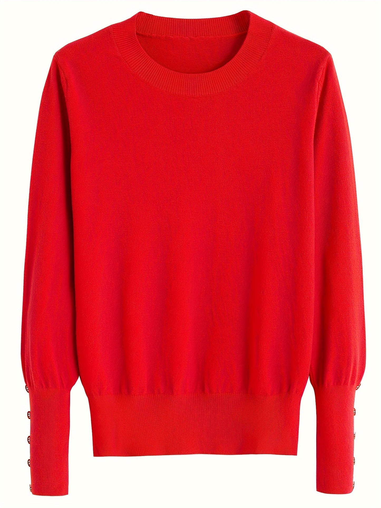 Solid Cut Out Knitted Top, Casual Button Long Sleeve Inner Wear Sweater, Women's Clothing