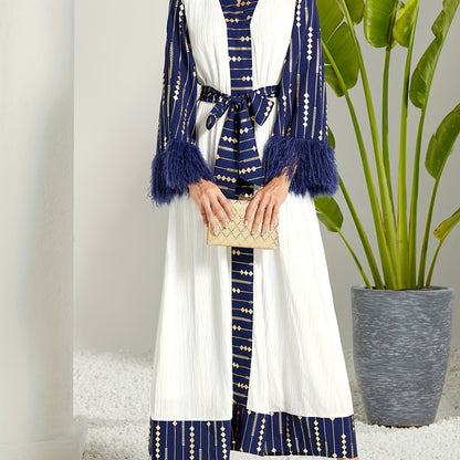 Tassel V Neck Kaftan Dress, Elegant Long Sleeve Maxi Dress, Women's Clothing