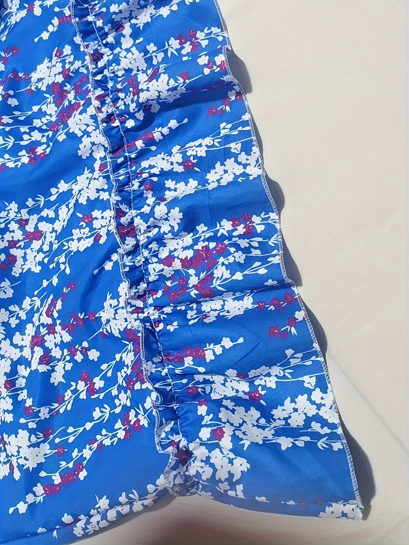 vlovelaw  Floral Print Lantern Sleeve Dress, Ruffle Trim V Neck Dress, Women's Clothing