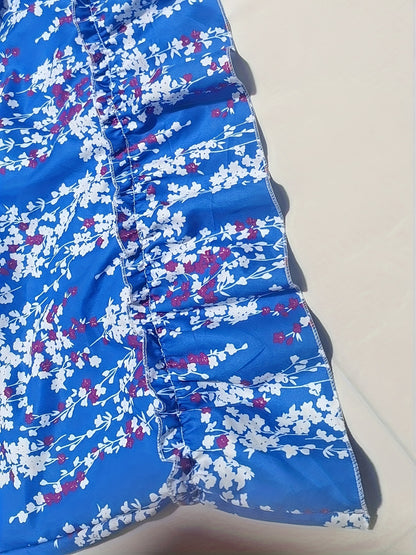 vlovelaw  Floral Print Lantern Sleeve Dress, Ruffle Trim V Neck Dress, Women's Clothing