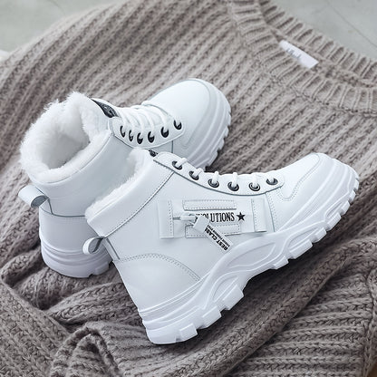 vlovelaw  Women's Casual High Top Shoes, Winter Plush Lined Warm Shoes, Thick Soled Lace-up Sports Shoes