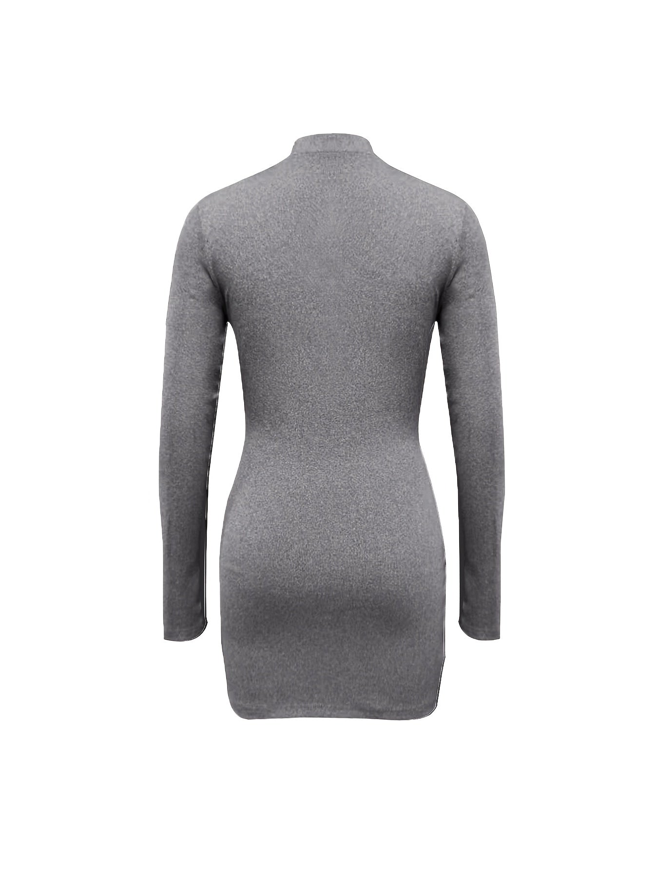 vlovelaw Solid Zipper Dress, Casual Long Sleeve Bodycon Mini Dress, Women's Clothing