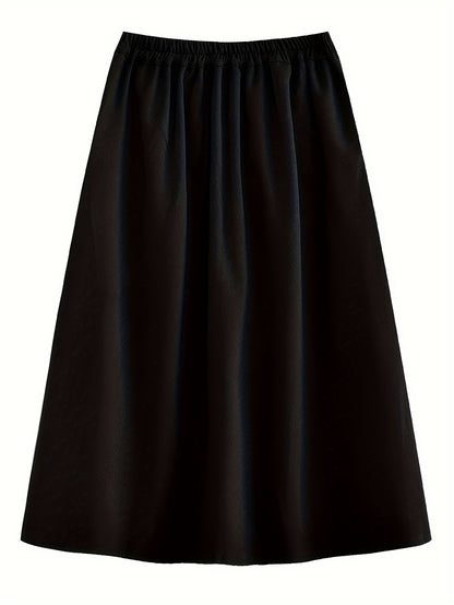vlovelaw Solid Button Front Ruffle Hem Skirt, Vintage High Waist Skirt For Spring & Fall, Women's Clothing