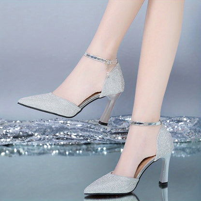 Elegant Breathable Mid-Heel Pumps - Chic Pointed Toe with Tassel, Ankle Strap Mary-Jane, Ideal for Summer Weddings & Evenings