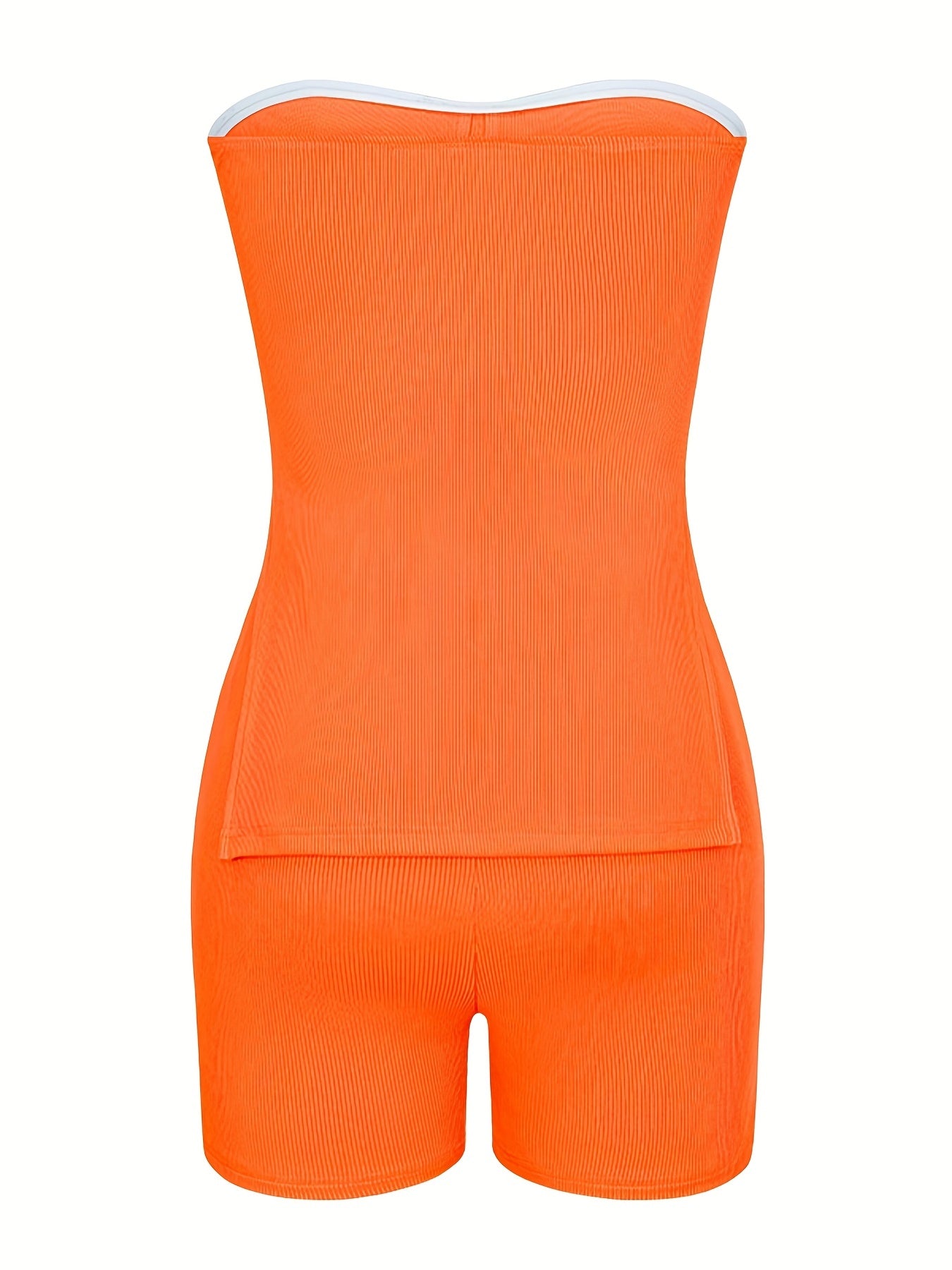 vlovelaw  Sexy Matching Two-piece Set, Side Split Tube Top & Skinny Shorts Outfits, Women's Clothing
