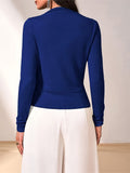 vlovelaw  Solid Deep V-neck Pleated T-Shirt, Elegant Long Sleeve T-Shirt For Spring & Fall, Women's Clothing