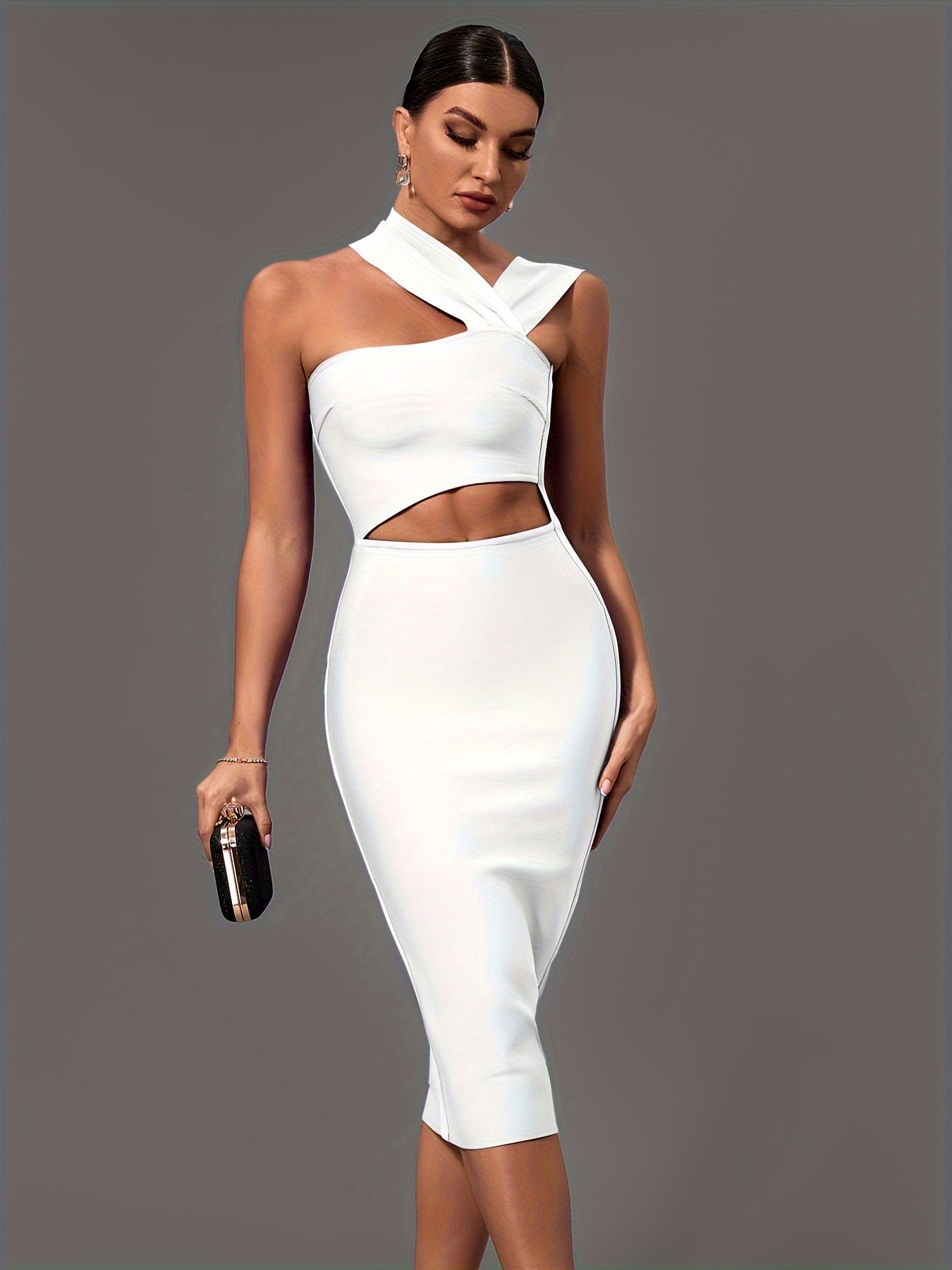 vlovelaw  Cut Out Asymmetrical Dress, Sexy Bodycon Sleeveless Dress, Women's Clothing